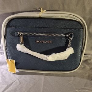 Michael Kors Navy and Silver Crossbody Bag